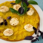 Golden Beet Tart with Goat Cheese, Purple Basil & Poppy Seed Vinaigrette