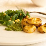 Grilled Squid with Miner's Lettuce Salad & Mint, Parsley, Anchovy Pesto