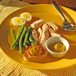 poached chicken with green beans and homemade mustard