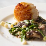 Seared Jumbo Sea Scallops with Wilted Arugula, Corn, Shiitake Salad & Soy Ginger