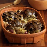 Baked, Artichokes with Onions, Lemon, Kalamata Olives & Rosemary