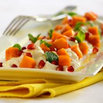 Burrata with Fuyu Persimmons, Pomegranate and Mint