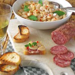 Butter Bean Crostini with Mint and Salami
