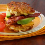 Corn & Zucchini Fritter Stacks with Bacon and Avocado