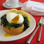 Soft Boiled Eggs with Red Spinach on Toast