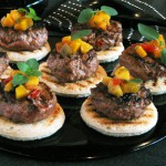 lamb burgers topped with mango salsa