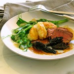 Roasted Lamb Loin with Sheep's Milk Ricotta Gnocchi, Morel Mushrooms, Pea Tendri
