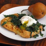 onion tart with nettles sorrel and poached egg