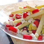 White Asparagus Salad with Goat Cheese & Pickled Rhubarb