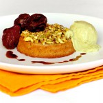 Honey Glazed Pistachio Financiers with Black Tea Poached Prunes