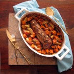 Apple Molasses Roasted Pork Tenderloin with Sweet Potatoes, Apples and Walnuts