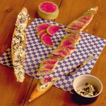 Watermelon radish on baguette with butter
