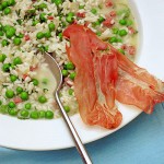 Risi e Bisi with Baked Prosciutto Chips