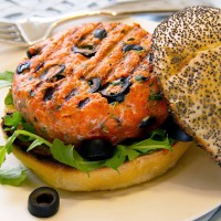salmon burger with black olives