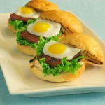 Spam sliders with quail eggs