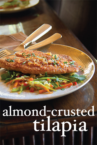 Crispy Almond-Crusted Tilapia Fillets with Spicy Stir Fried Vegetables