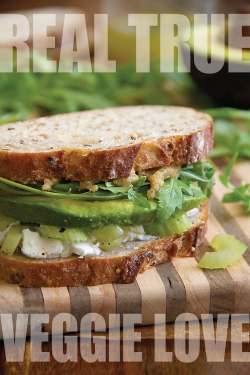 Goat Cheese, Celery and Avocado Sandwich with Walnut Butter and Arugula