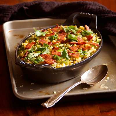 grilled corn grits with blackened chilies and fontina cheese