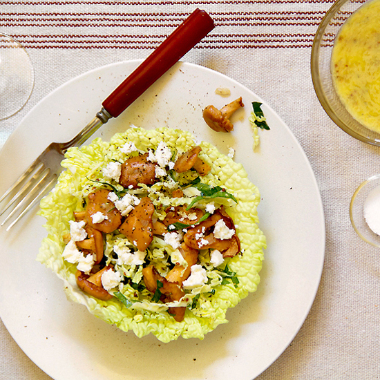 Savoy Cabbage Salad with Sweet Tooth Mushrooms and Cotija