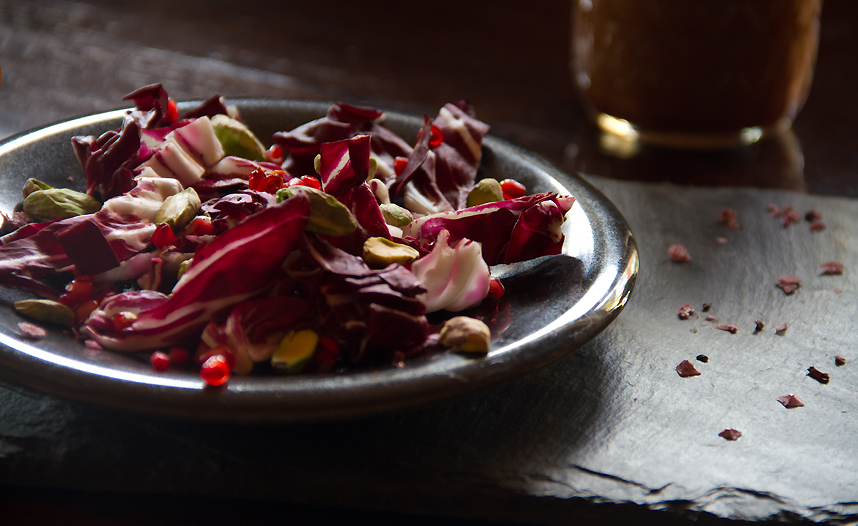 Red Salad with Radicchio and Pomegranate Chili Vinaigrette