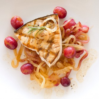 grilled swordfish with grapes and sweet onions