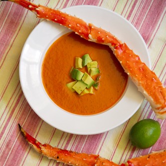 Red Pepper Soup with Crab, Avocado and Lime