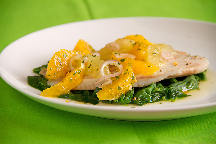 Steamed Tilapia with Citrus Salsa and Spinach