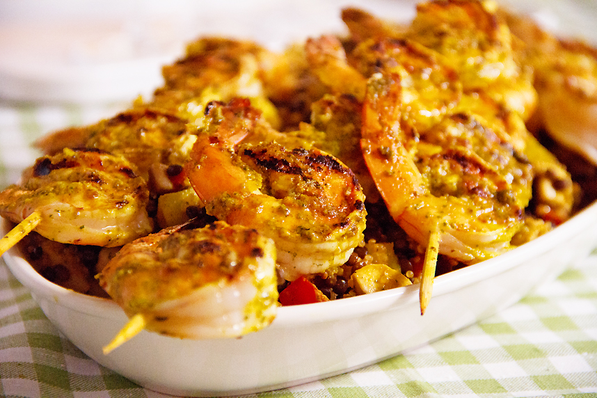 Grilled Curried Shrimp with Lentils, Quinoa and Apple