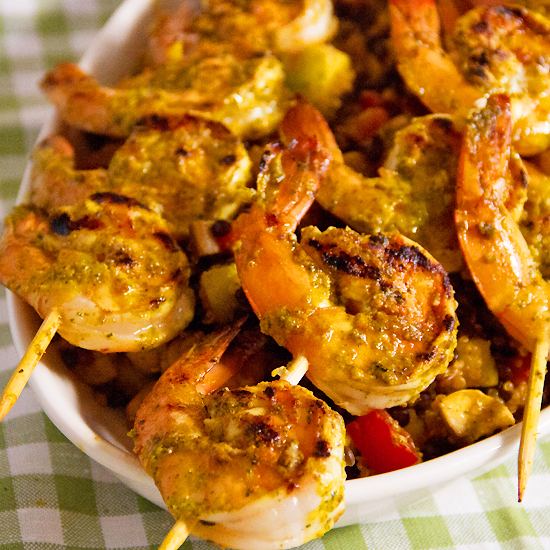 Sweet Curry Grilled Shrimp with Lentils, Quinoa and Apple