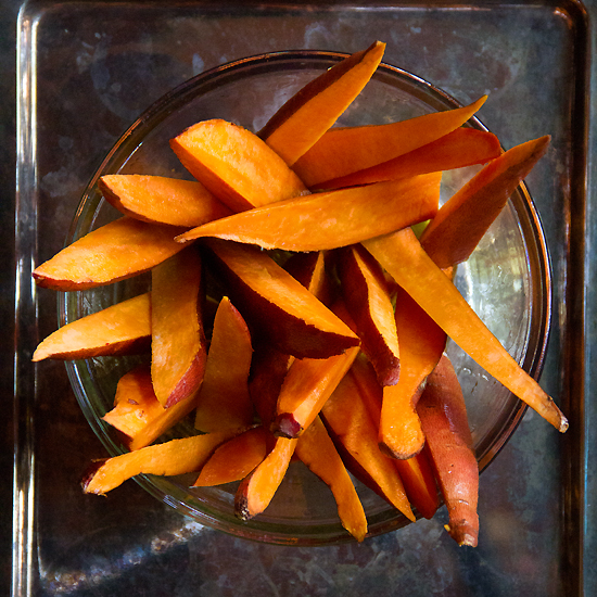 raw sweet potato wedges