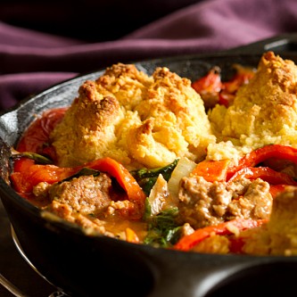 Sausage and Red Pepper Polenta Cobbler