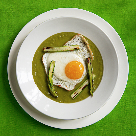 Springtime Asparagus Soup with Fried Eggs