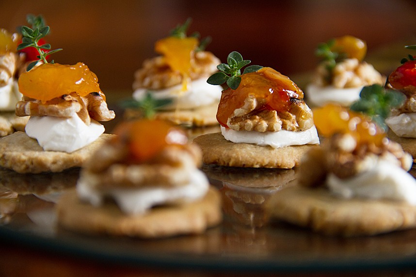 Blue Cheese-Walnut Shortbread with Cream Cheese & Chutney for a dinner party