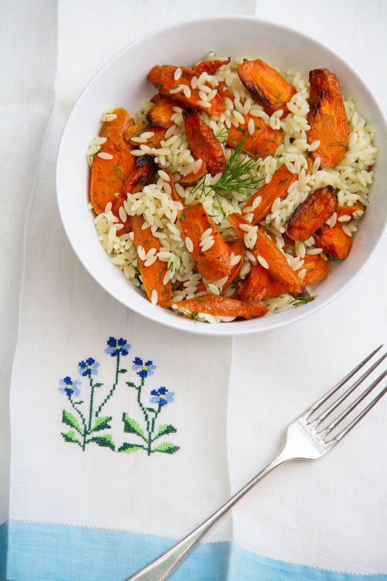 Orzo-Roast Carrot Salad with Roast Garlic & Dill