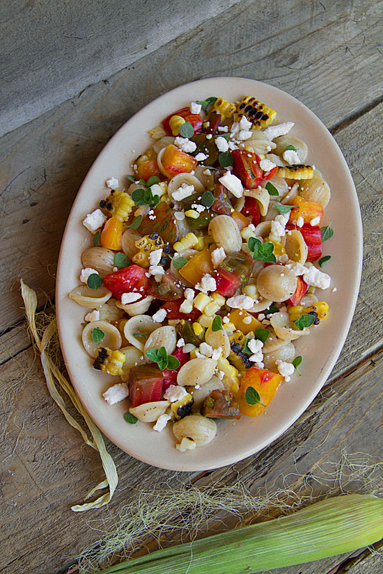 Fresh Tomato and Charred Corn Pasta Salad with Red Wine-Oregano Vinaigrette