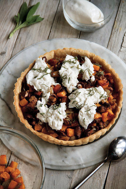 Chanterelle Mushroom and Butternut Squash Tart with Burrata