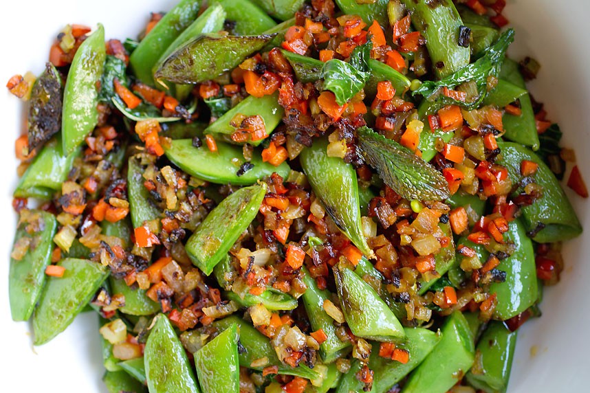 Snap Peas with Sofrito and Mint