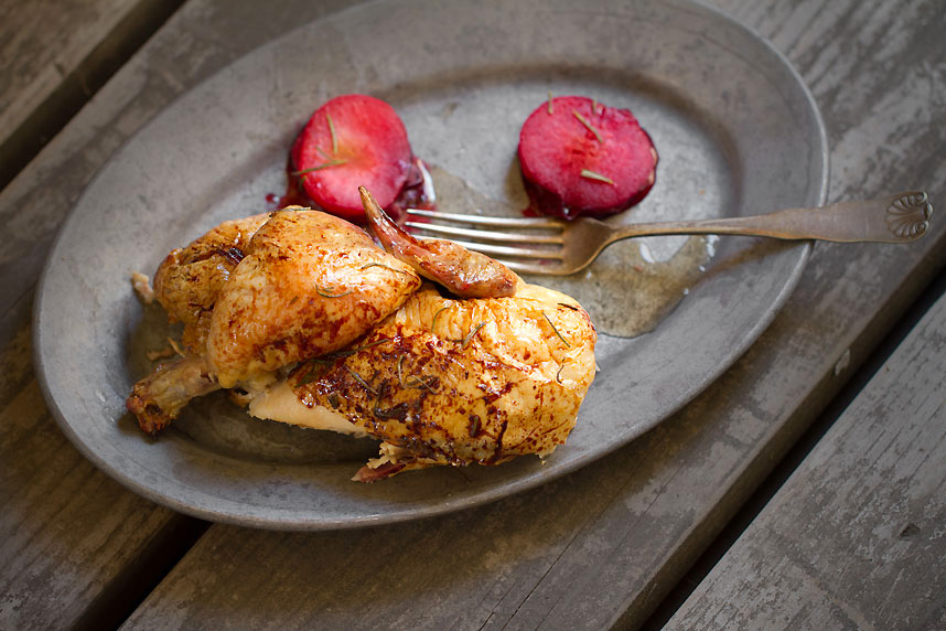 Roast Chicken with Honey Rosemary Plums