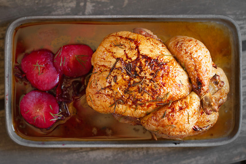 Roast Chicken with Honey Rosemary Plums