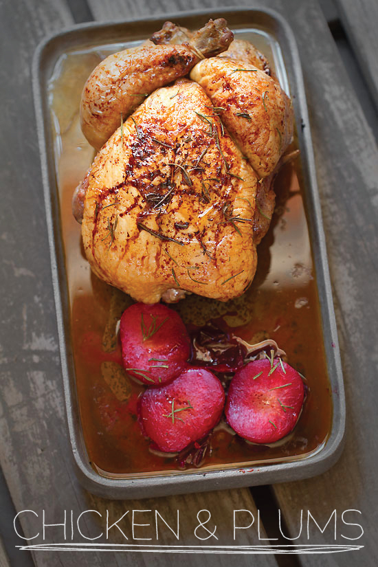 Roast Chicken with Honey Rosemary Plums