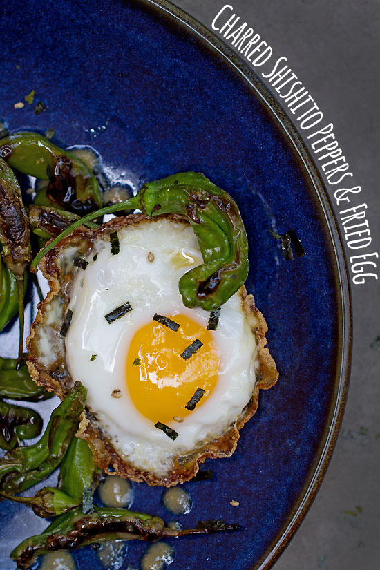 Blistered Shishito Peppers with Fried Egg