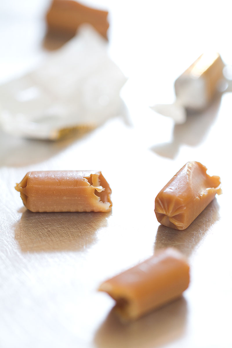 caramels on table