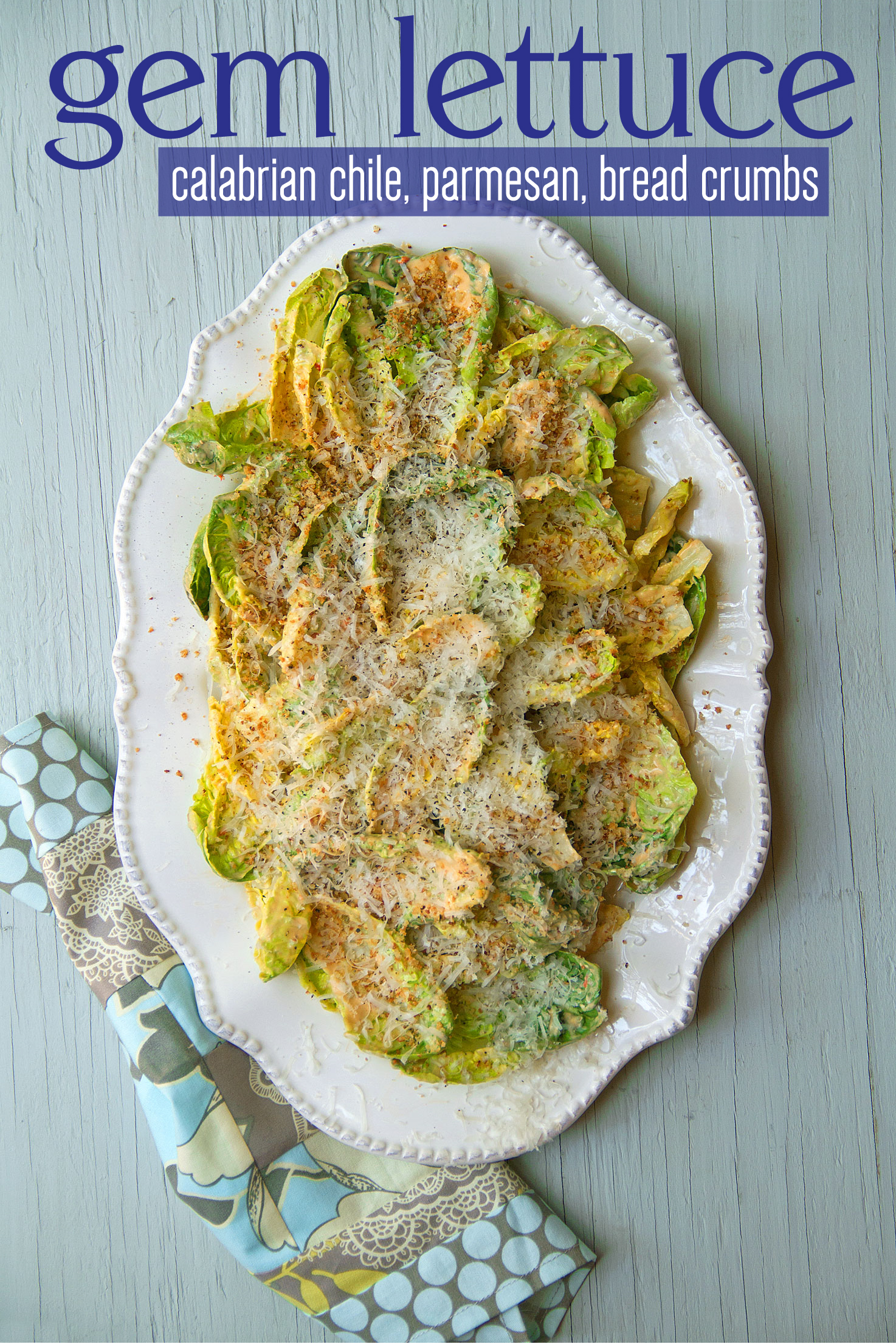 Gem Lettuce Salad with Calabrian Chiles, Parmesan and Bread Crumbs