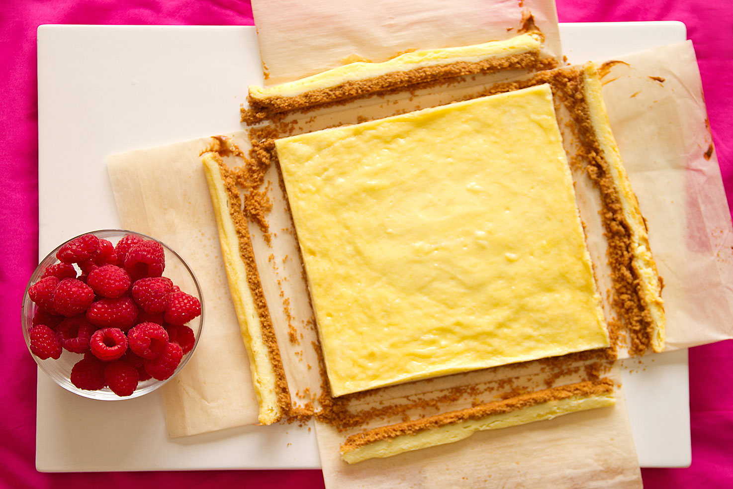 White Chocolate Cheesecake Squares with Fresh Raspberries