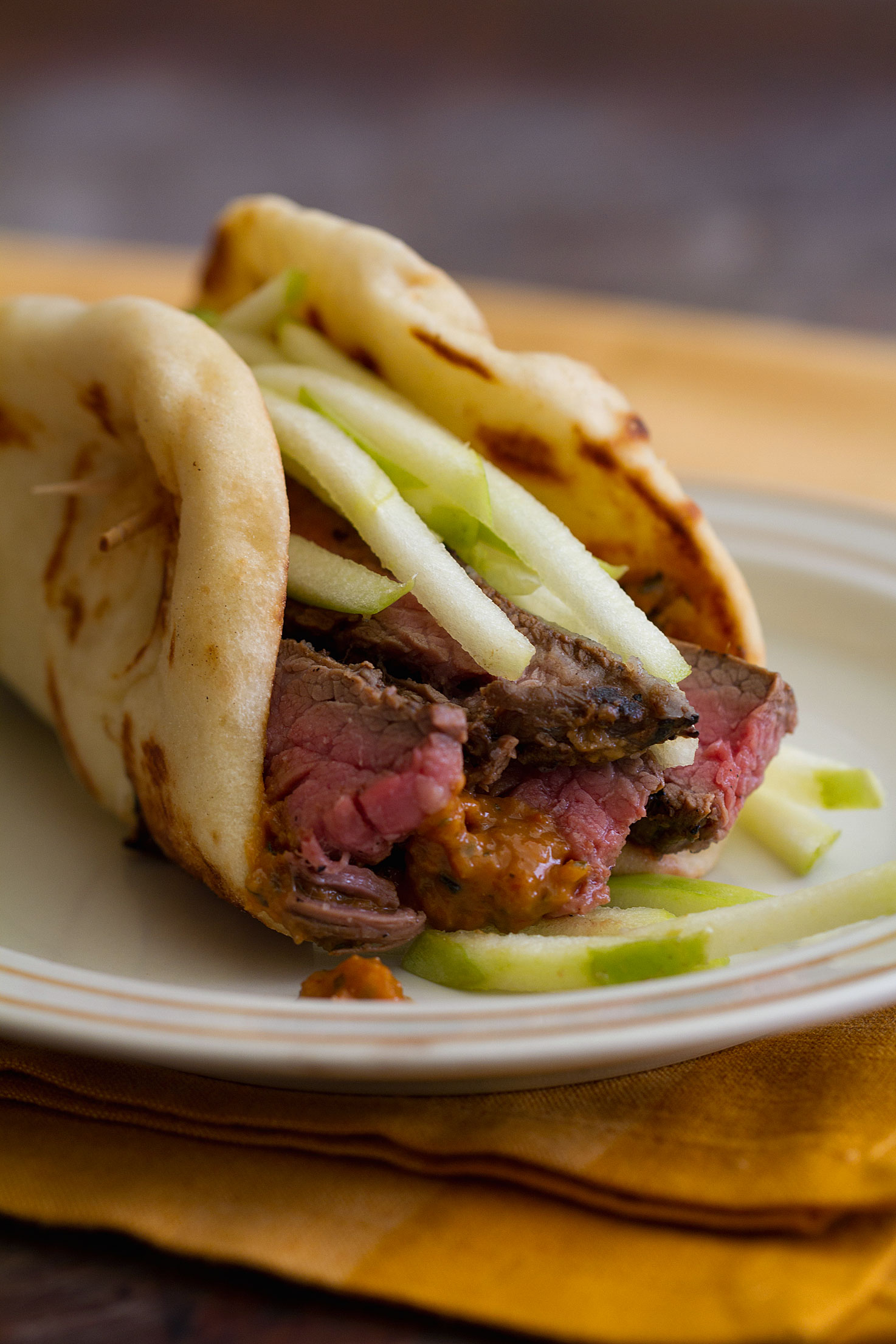 Spicy Flank Steak with Apple Slaw Naanwich