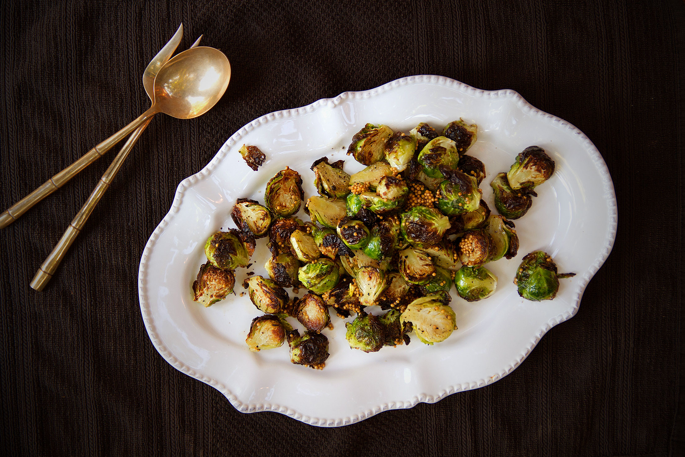 Broiled Brussels Sprouts with Pickled Mustard Seeds