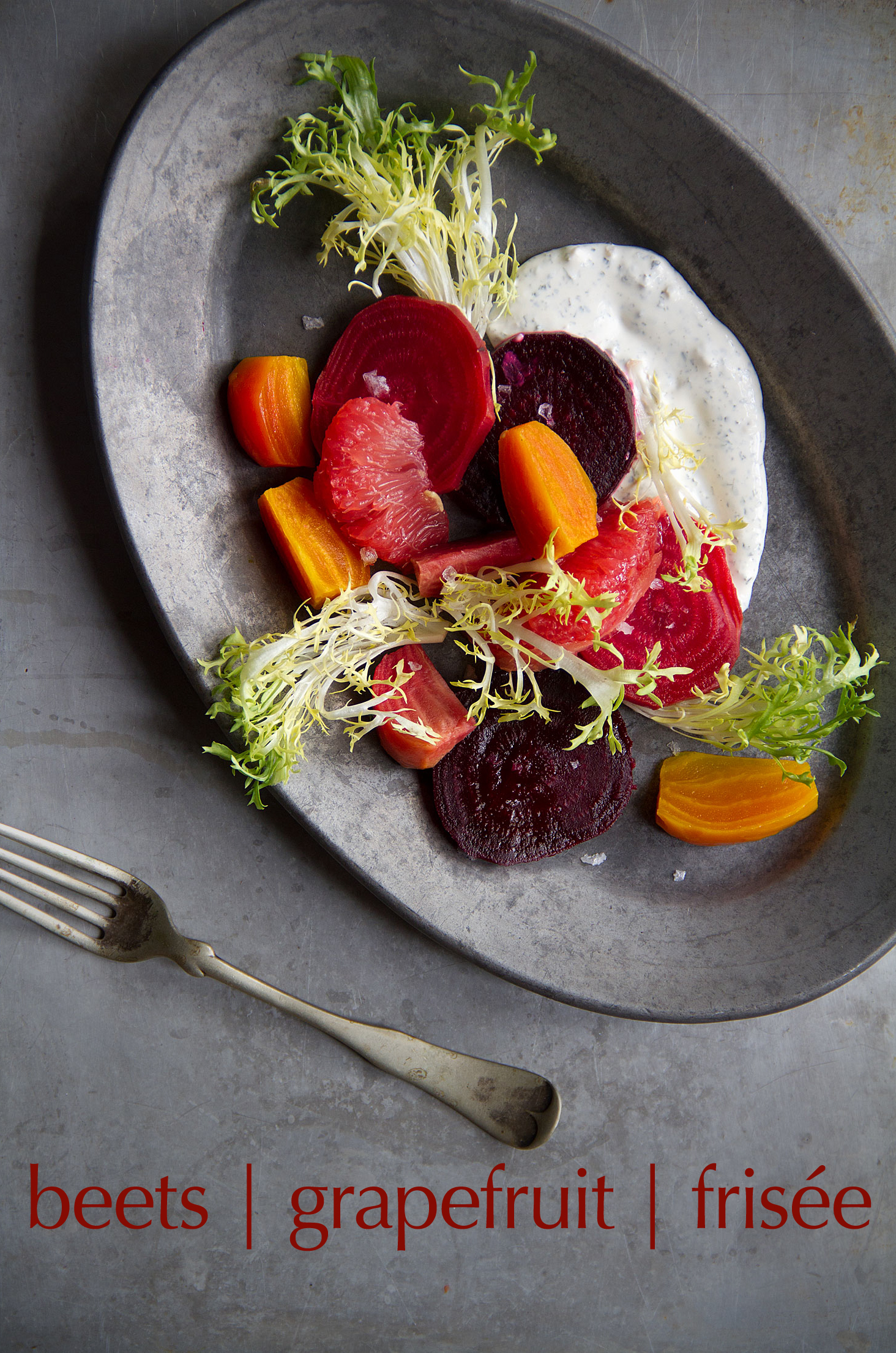 Roasted beets with grapefuit and frisee