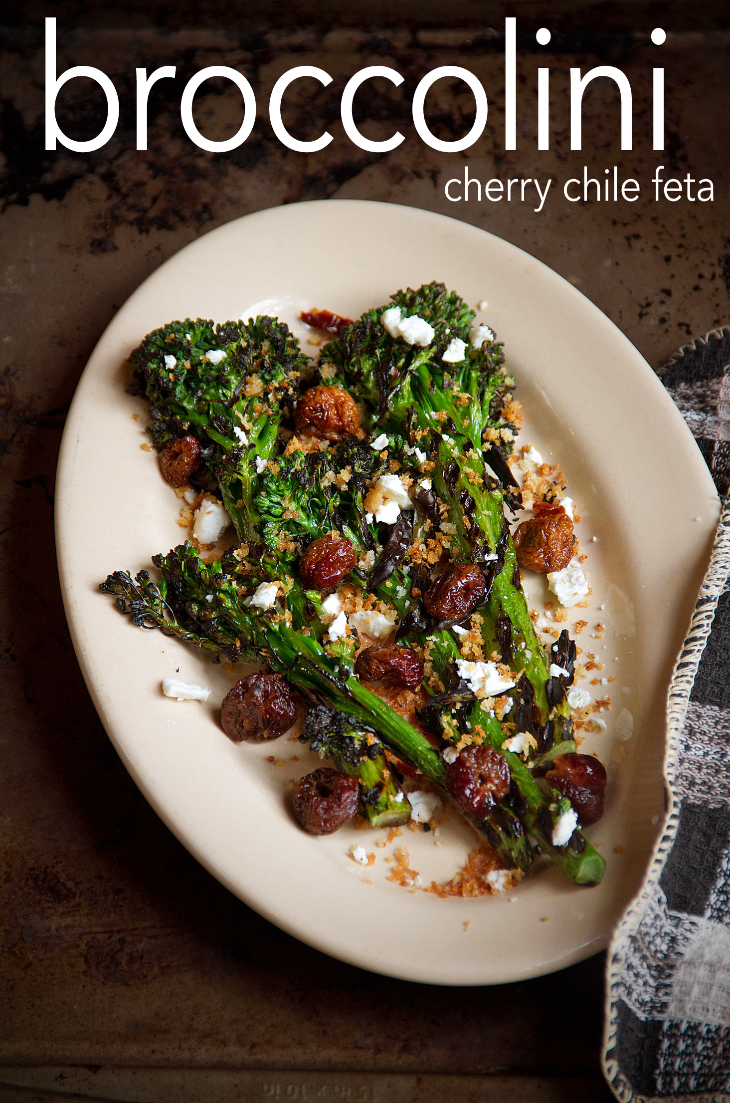 Grilled Broccolini with Cherry, Chile, and Feta