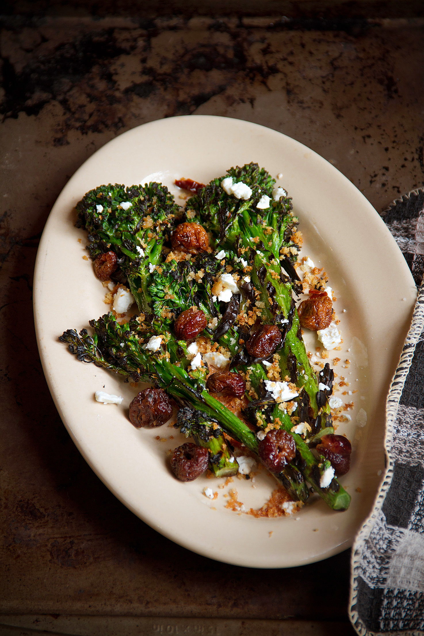 Grilled Broccolini with Cherry, Chile, and Feta