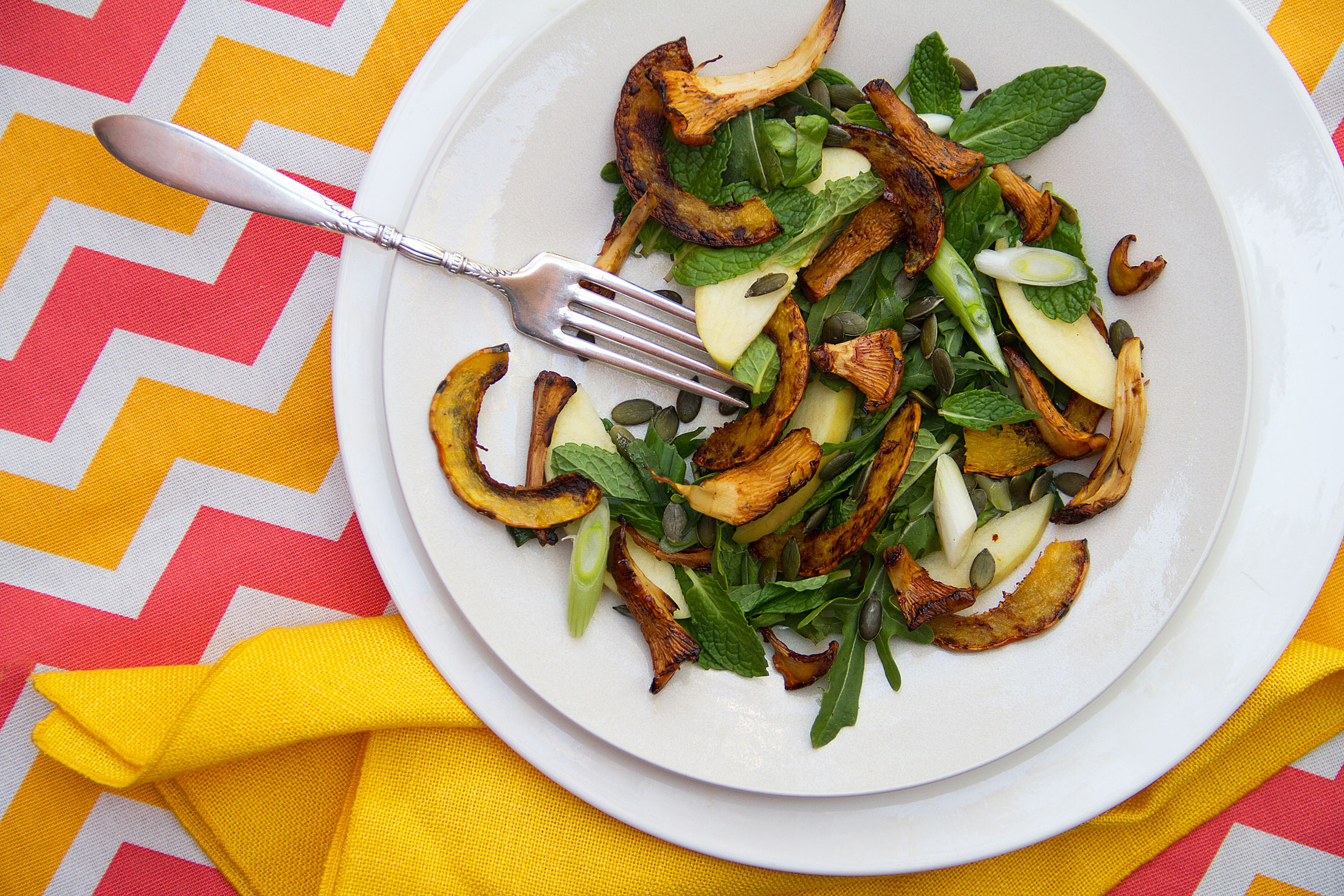 Delicata Squash, Chanterelle Mushroom, and Apple Salad